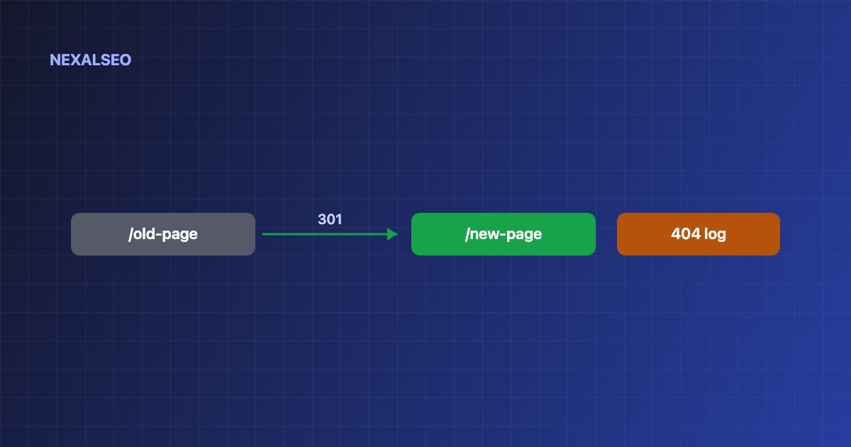 WordPress redirect plugin: a 301 redirect sends /old-page to /new-page while the 404 monitor logs broken URLs
